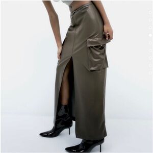 NWT Zara Olive Green (grey) Maxi Skirt with Side cargo Pockets